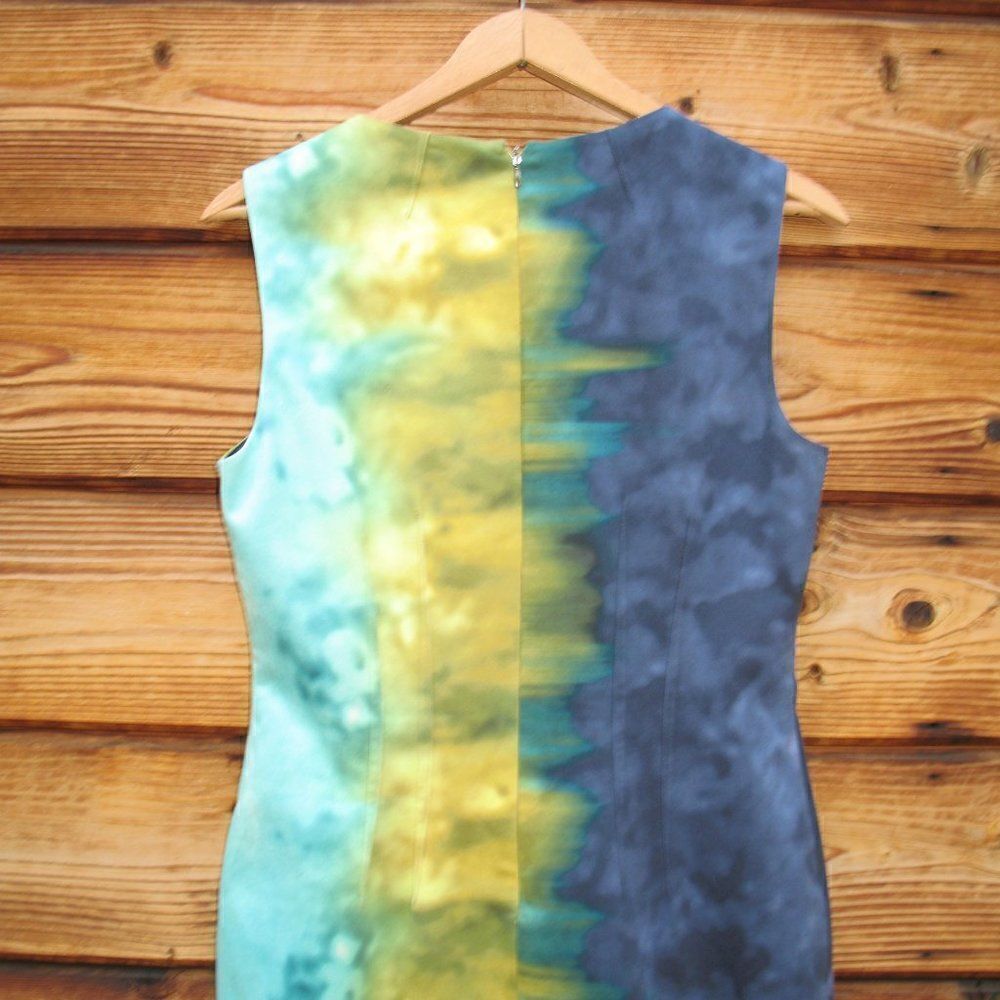 Elie Tahari Blue Multi Color Stretch Dress 6 - Picture 6 of 7